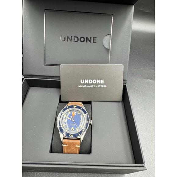 Undone Basecamp Classic Vintage Automatic Steel Blue Skin Men's Watch Brand New